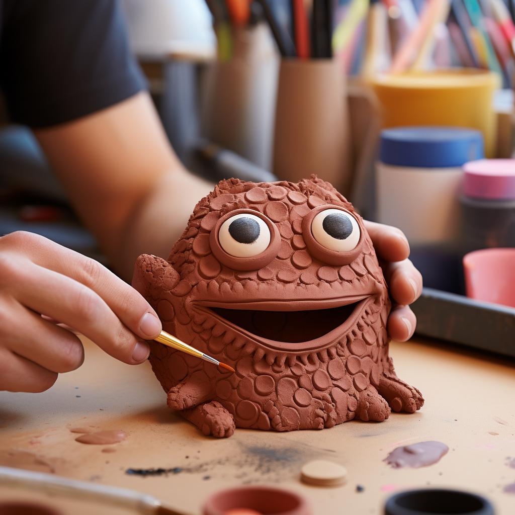 Close-up of clay monster with details being added.