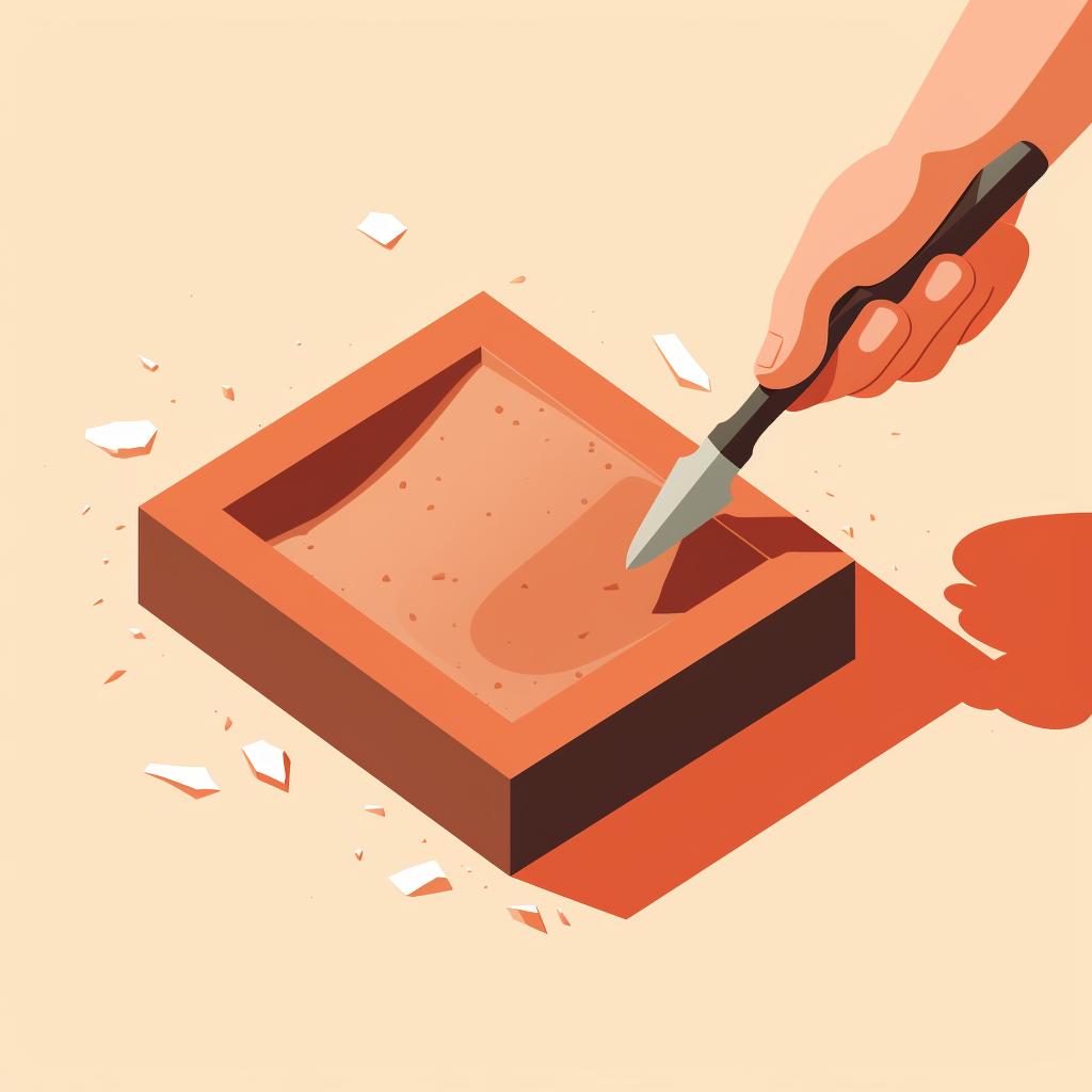 Rectangle being cut out from the clay