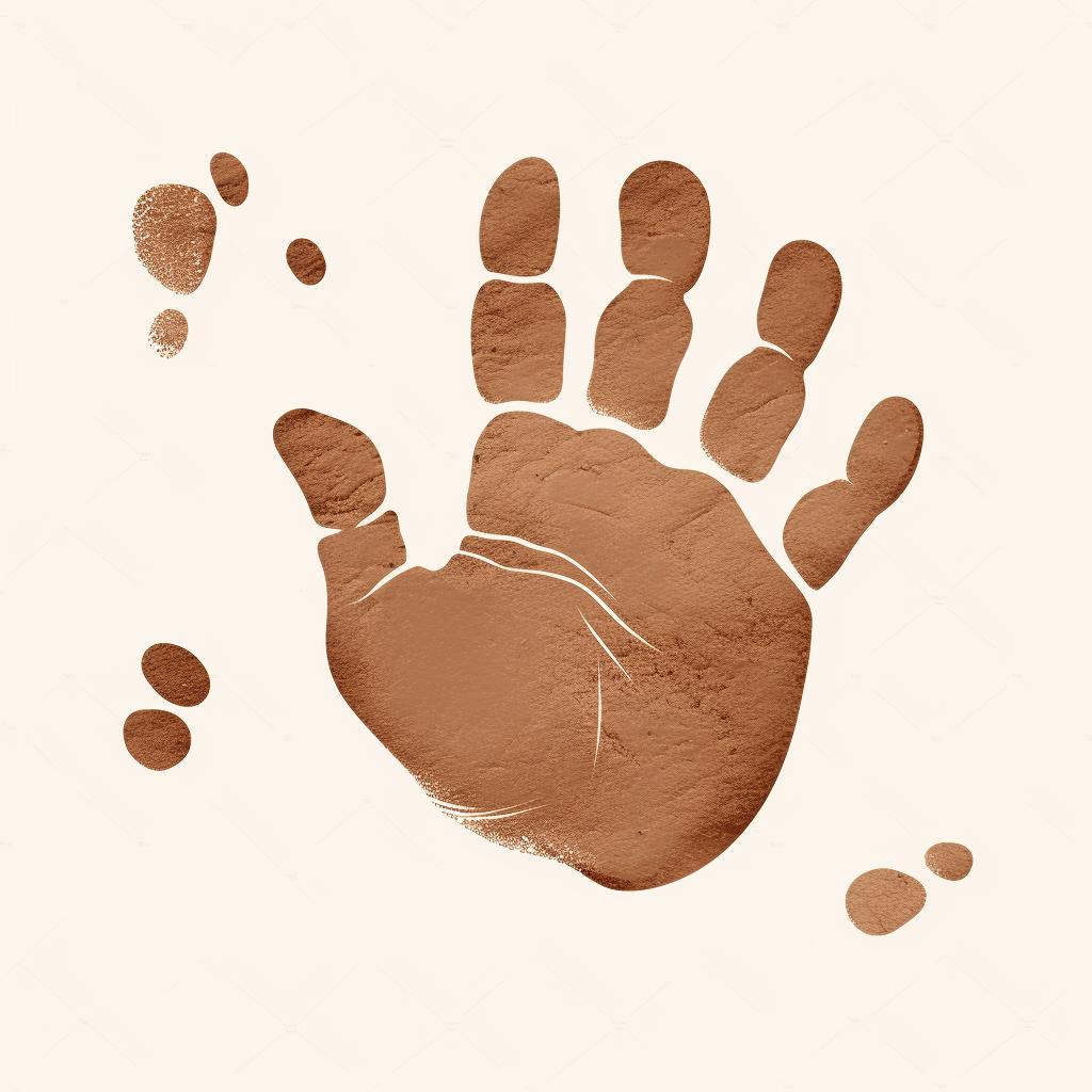 Clay handprint and footprint left to dry on a flat surface