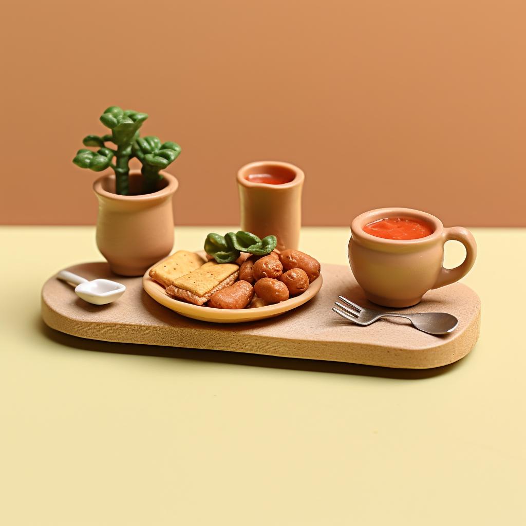 Miniature clay food item left to dry on a table.