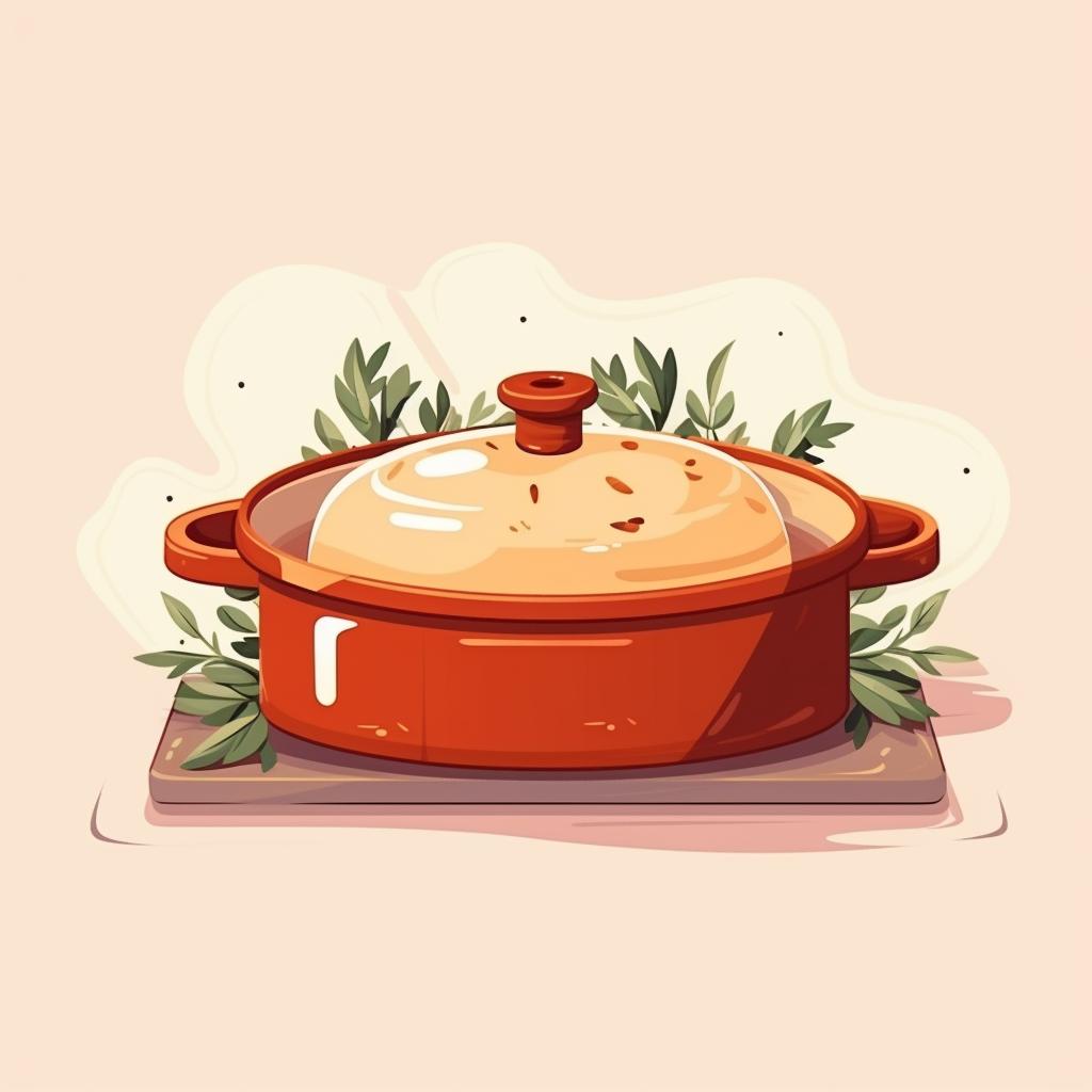 Clay pot on a baking sheet in the oven