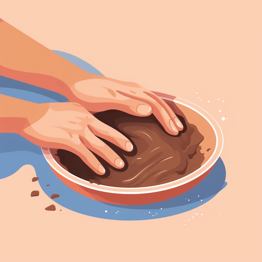 Hands kneading a piece of clay